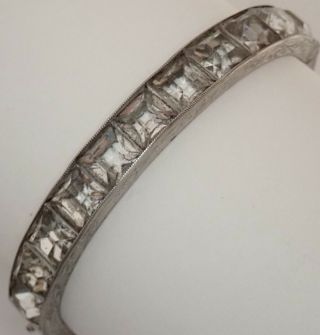Antique Art Deco Sterling Silver Channel Set Rhinestone Bangle Bracelet