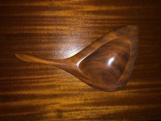 Mid Century Modern Danish Carved Wood Sculptural Dish Signed