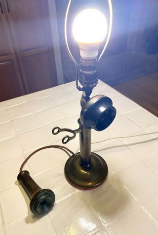 Antique 1915 Western Electric Candlestick Telephone Lamp All Brass Cradle On/off