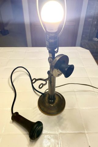 Antique 1904 Western Electric Candlestick Telephone Lamp All Brass Cradle On/off