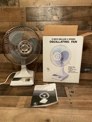 The Newman Importing Co - Vtg 9 “ Speed Oscillating Desk Fan Vintage - Orig Box