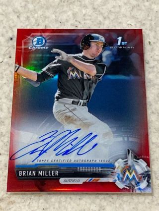 2017 Bowman Chrome Draft Brian Miller Red Refractor Rc Autograph Auto 3/5