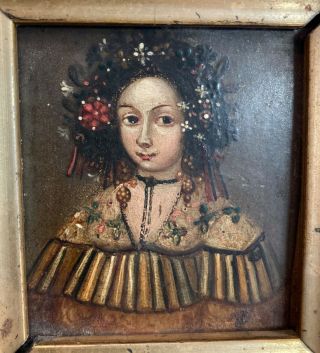 Antique Old Master Flora Young Woman Portrait Oil Painting On Copper