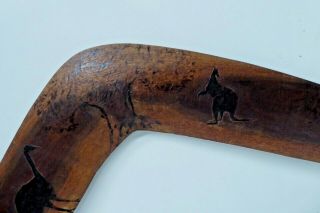 Old Australian Aboriginal Boomerang Wooden Hand Carved Burnt Kangaroo Emu Trees