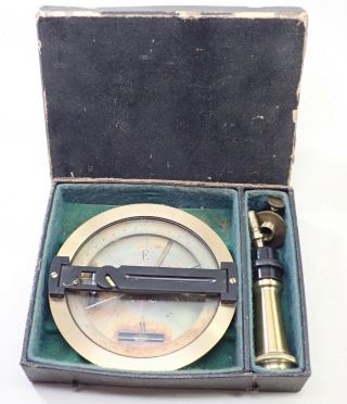 Antique 5 1/4 " Made In France Brass Traveling Compass W/original Box