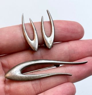 Vtg POUL WARMIND DENMARK Set of Brooch & Clip On Earrings Sterling Silver G02 2
