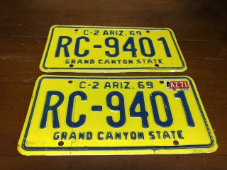 1969 Vintage Arizona License Plate Pair