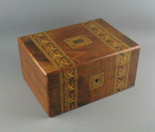 Antique Victorian Inlaid Walnut Veneer Tunbridge Ware Box 10 3/4 "