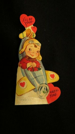 Vintage Airplane And Pilot Valentine Card 1950s Unsigned