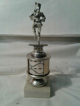 Small Vintage Majorette Trophy 7 " Metal Silvertone Figure Marble Base Marching