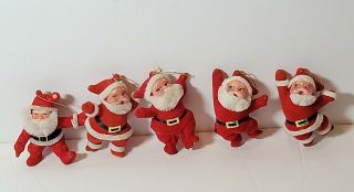 Lky Of 5 Vtg Santa Christmas Ornaments Felt 3.  5 "