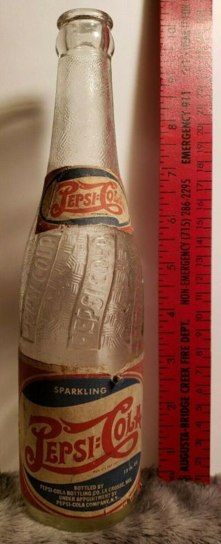 Vintage Paper Label Pepsi:cola Double Dot 12 Oz.  Bottle Lacrosse,  Wisconsin