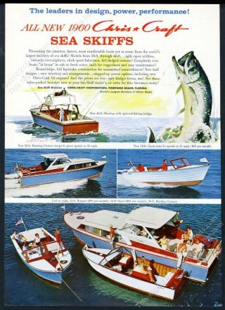 1960 Chris Craft Sea Skiff Boat 6 Models Photo Art Vintage Print Ad