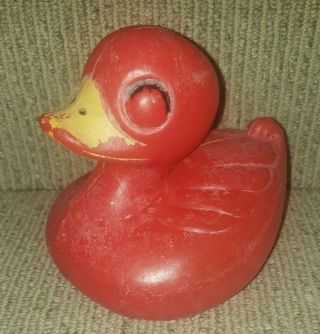 Vintage Blow Mold Rubber Duck Ducky Duckie Red Plastic 7 " X 7½ "