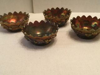 (4) Antique Northwood Carnival Glass Acorn Burrs Small Berry Bowls Amethyst