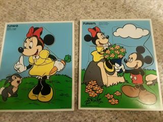 Two Vintage Playskool Wooden Puzzles Mickey And Minnie Walt Disney —