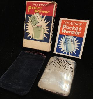 Vintage Peacock Pocket Hand Warmer “new - Improved Burner” Box,  Manuel