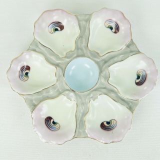 Antique 9 1/2 " Hand Painted Porcelain Oyster Plate C.  1870 