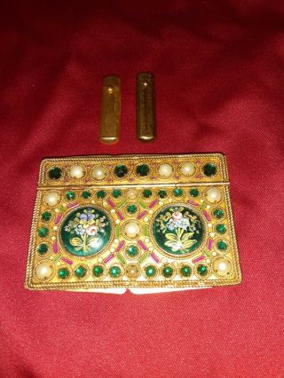 Antique French Jeweled & Enamel Double Compact