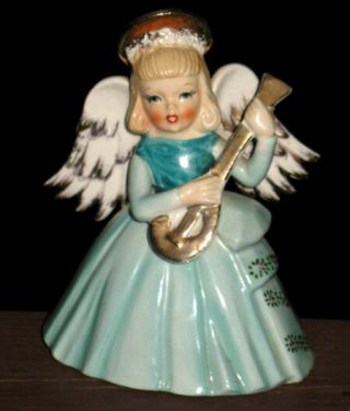 Vtg - Shafford Girl Angel In Blue Figurine Ceramic Xmas Figure - Japan