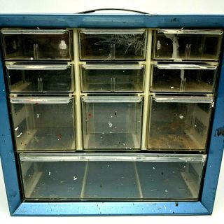 Blue Akro Mils 10 Drawer Storage Cabinet Tool Small Parts Bin Vtg Metal Handle