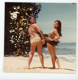 Sexy Woman In Bathing Swim Suit Posing On Beach Vintage Color Snapshot Photo