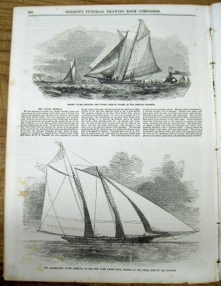 2 1851 Illustrated Newspapers W Engravings Of The 1st Americas Cup Yacht Race
