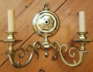 Vintage Solid Brass French Bouillotte Style Two - Candle Electric Wall Sconce