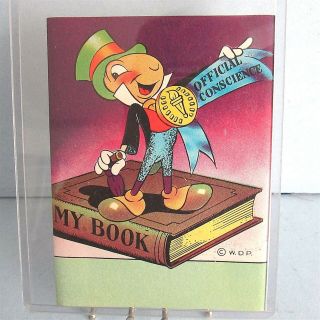Jiminy Cricket Book Plate Walt Disney Pinocchio Paper Vintage