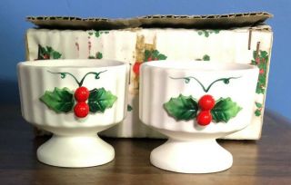 Vintage 1959 Holt Howard White Holly Candle Holders Box 2