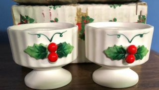 Vintage 1959 Holt Howard White Holly Candle Holders Box 3