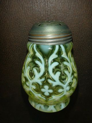 Northwood Antique Vaseline Opalescent Glass Spanish Lace/brocade Sugar Shaker