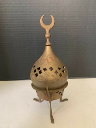Vintage Brass Crescent Moon Incense Burner Made In India
