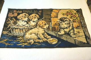 Vintage Kitten Cat & Puppies Velvet Tapestry Rug Wall Hanging 36 " X 19 "