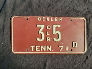 1971 Tennessee Dealer License Plate Knox County Low Number 3 5