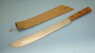 Vintage The Clyde Cutlery Co 14 " Blade Military Machete W/ Cover Made In Usa