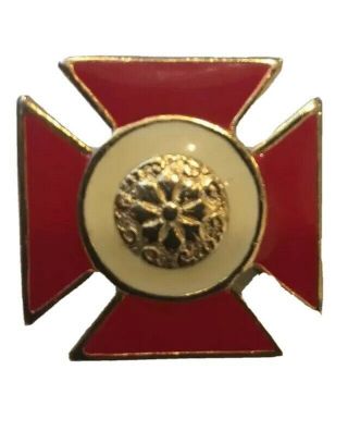 Vintage Gold Tone Red And White Enamel Cross Pin Brooch With A Central Flower
