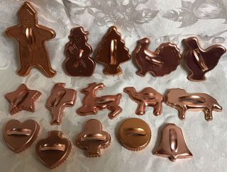 15 Vintage Aluminum Holiday Christmas Cookie Cutters Copper Colored