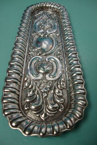 1902 Antique Art Nouveau Sterling Silver Hm English Repousse Raised Relief Tray
