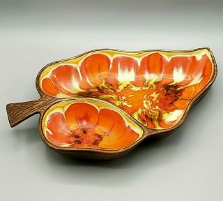 Vintage Leaf Design Ceramic Divided Serving Dish 1970s Treasure Craft Usa 376