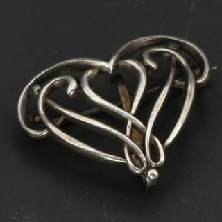 Vtg Sterling Silver - Ornate Filigree Love Heart Cutout Brooch Pin - 2.  5g