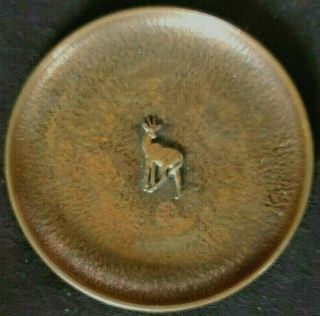 Hammered Copper Arts & Crafts Mission Circa 1910 Round Tray W/ Deer Marked Jd