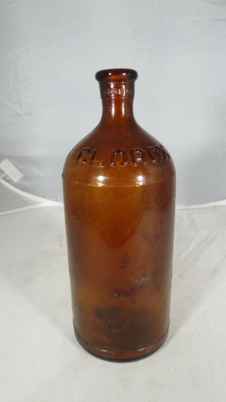 Vintage Embossed 1931 Pint 16 Oz Brown Glass Clorox Bottle Plug Style 7 7/8 "