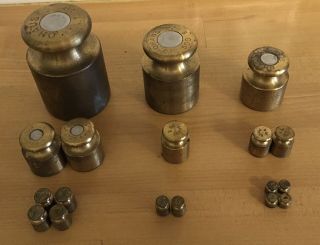 Vintage 18 Pc Set Of Ohaus Brass Weights