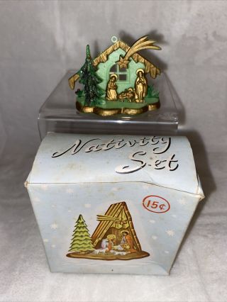 Vintage Mini Nativity Set Scene Plastic Manger Hong Kong Orig Box 15 Cents