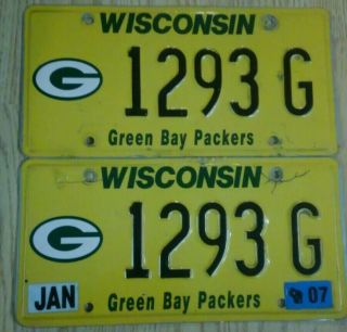Rare Hard Find Wisconsin Green Bay Packers 1293 G License Plates Tags Pair Nfl