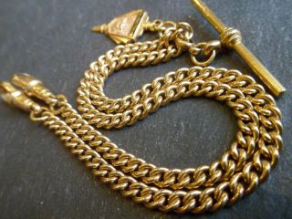 Antique 9ct Rolled Gold Double Albert Pocket Watch Chain & Fob - Thomas Hopwood