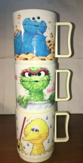 Vintage Sesame Street Mugs Cookie Monster - Big Bird - Oscar By Peter Pan