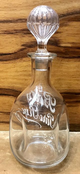 Antique Back Bar Pinch Bottle,  White Raised Print With Top - Bally Pure Rye 2