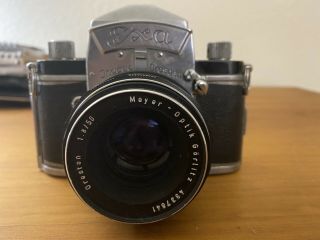 Vintage Ihagee Dresden Exa 35mm Film Camera With Meyer - Optik 50mm F/1.  8 Lens